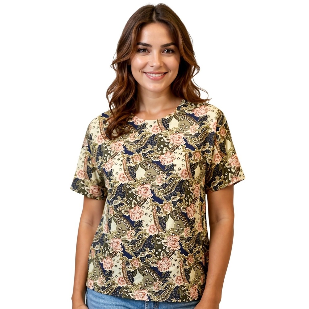 Jacqueline Ferrar Floral Paisley Print‎ Short Sleeve Blouse Top